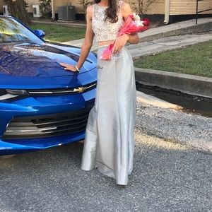 Silver two-piece trumpet dress!